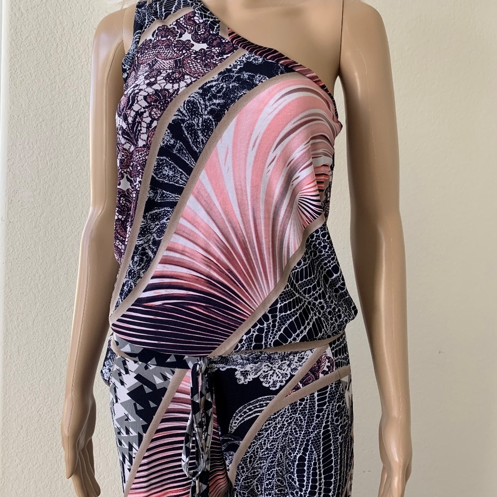 BAMBAM One Shoulder Wide Leg Jumpsuit Resort Vacation Beach Size Medium - Picture 4 of 7